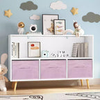 Bibliothèque pour enfants avec tiroirs en tissu pliables, présentoir de livres pour enfants, meuble de rangement de jouets, blanc/rose