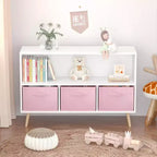Bibliothèque pour enfants avec tiroirs en tissu pliables, présentoir de livres pour enfants, meuble de rangement de jouets, blanc/rose