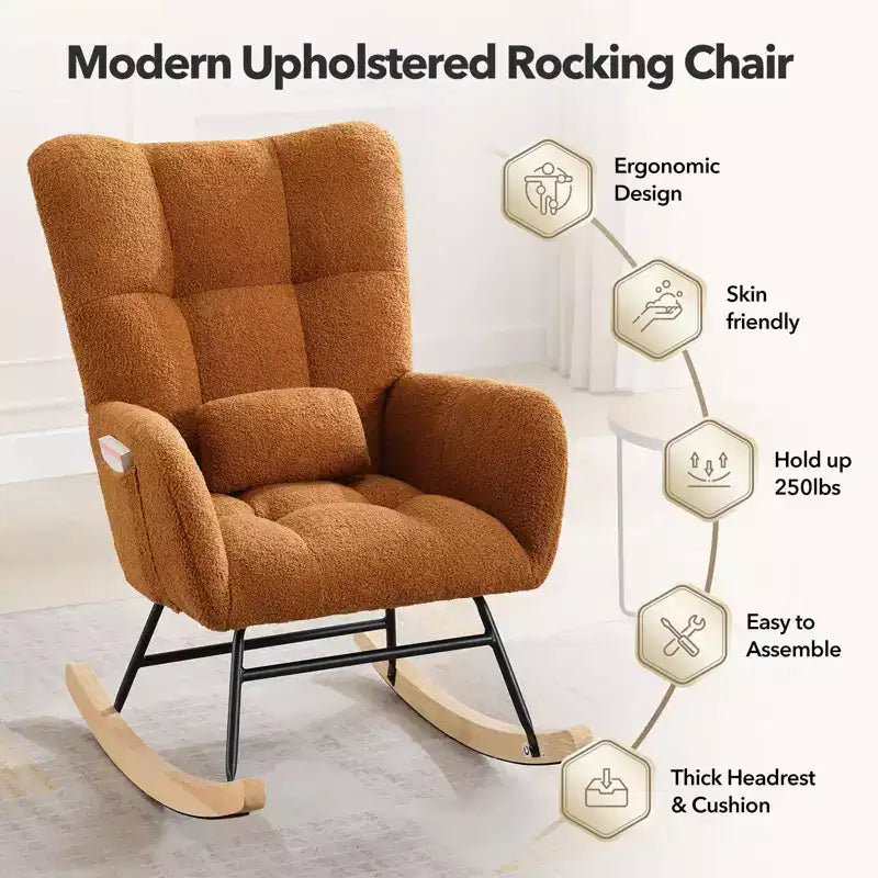 COZONY Lot de 2 fauteuils à bascule modernes rembourrés, fauteuil à bascule d'appoint haut de gamme avec poche latérale pour salon ou chambre d'enfant