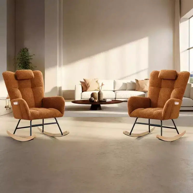 COZONY Lot de 2 fauteuils à bascule modernes rembourrés, fauteuil à bascule d'appoint haut de gamme avec poche latérale pour salon ou chambre d'enfant