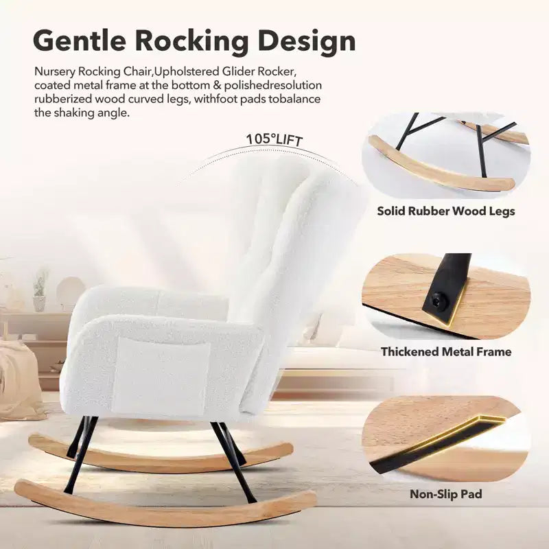 COZONY Lot de 2 fauteuils à bascule modernes rembourrés, fauteuil à bascule d'appoint haut de gamme avec poche latérale pour salon ou chambre d'enfant