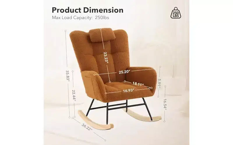 COZONY Lot de 2 fauteuils à bascule modernes rembourrés, fauteuil à bascule d'appoint haut de gamme avec poche latérale pour salon ou chambre d'enfant