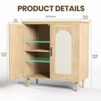 Meuble de buffet en rotin avec rangement, buffet avec 2 portes et étagères réglables, placard en bois bohème