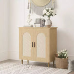 Meuble de buffet en rotin avec rangement, buffet avec 2 portes et étagères réglables, placard en bois bohème
