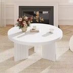 Table basse ronde de 85 cm, table centrale circulaire avec pieds cannelés et plateau de 3,3 cm d'épaisseur, tables d'appoint pour chambre à coucher, salon, montage facile