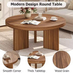 Table basse ronde de 85 cm, table centrale circulaire avec pieds cannelés et plateau de 3,3 cm d'épaisseur, tables d'appoint pour chambre à coucher, salon, montage facile