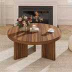 Table basse ronde de 85 cm, table centrale circulaire avec pieds cannelés et plateau de 3,3 cm d'épaisseur, tables d'appoint pour chambre à coucher, salon, montage facile