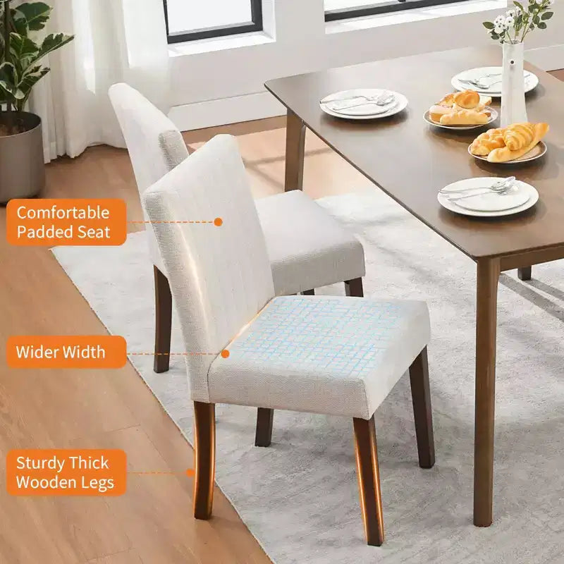 Lot de 2 chaises de salle à manger rembourrées, chaises d'appoint de cuisine modernes en tissu, conception Parsons en lin doux avec pieds en bois robustes pour la salle à manger