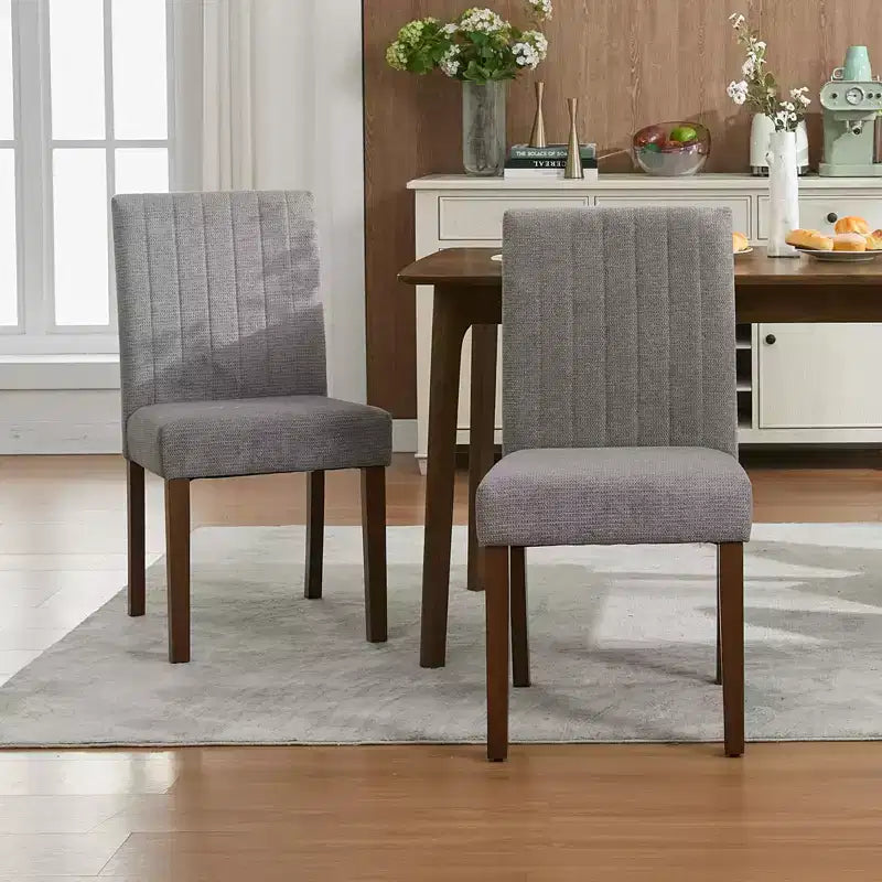 Lot de 2 chaises de salle à manger rembourrées, chaises d'appoint de cuisine modernes en tissu, conception Parsons en lin doux avec pieds en bois robustes pour la salle à manger