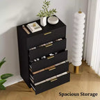 Commode 5 tiroirs en bois cannelé, haute commode de chambre, noire