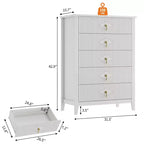 Commode haute à 5 tiroirs cannelés de 109 cm, meuble de rangement moderne en bois pour chambre à coucher, blanc