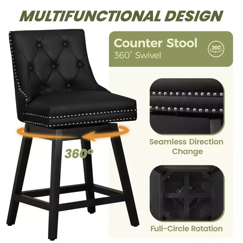Tabourets de bar modernes KERDOM avec dossier, tabourets de bar rembourrés en cuir PU avec pieds en bois massif, lot de 2/4