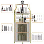 Meuble à Vins, Bar à Vins d'Angle de Style Ferme avec Porte-Bouteilles Amovible et Range-Verres, Unité de Rangement Compacte pour Alcool et Café avec Porte Grillagée