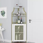 Meuble à Vins, Bar à Vins d'Angle de Style Ferme avec Porte-Bouteilles Amovible et Range-Verres, Unité de Rangement Compacte pour Alcool et Café avec Porte Grillagée