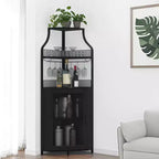 Meuble à Vins, Bar à Vins d'Angle de Style Ferme avec Porte-Bouteilles Amovible et Range-Verres, Unité de Rangement Compacte pour Alcool et Café avec Porte Grillagée