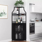 Meuble à Vins, Bar à Vins d'Angle de Style Ferme avec Porte-Bouteilles Amovible et Range-Verres, Unité de Rangement Compacte pour Alcool et Café avec Porte Grillagée