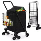 Folding Shopping Cart, 360 Swivel Grocery Trolley with Stair-Climbing Wheels, Heavy Duty Utility Cart with Waterproof Liner for Shopping, Camping
