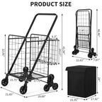 Chariot de courses pliant, trolley d'épicerie pivotant à 360° avec roues monte-escaliers, chariot utilitaire robuste avec doublure imperméable pour les courses, le camping