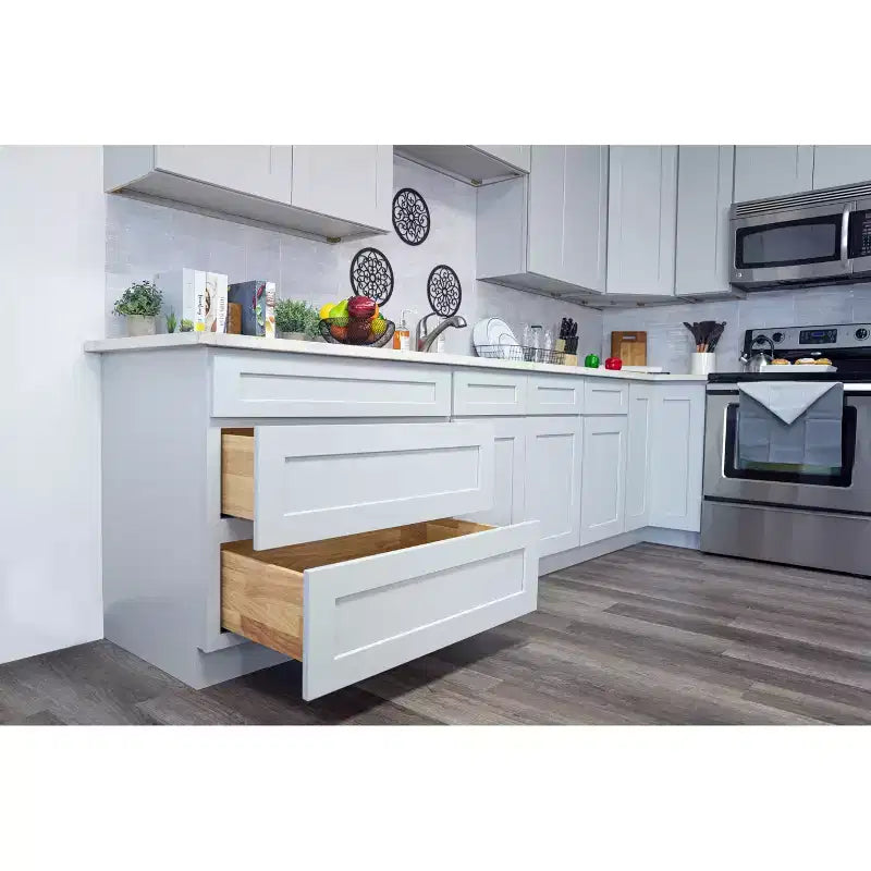 CASAINC 15 L x 60 H x 12 P Armoire de cuisine basse Shaker avec porte et tiroirs doubles, cadre en bois massif, peinture à faible teneur en COV à base d'eau, RTA, Gris Colombe