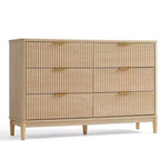 LINSY HOME Fluted 6 Drawer Dresser for Bedroom, Mid Century Modern Large Chest of Drawers with Gold Metal Handles, Wide Boho Wood Dressers