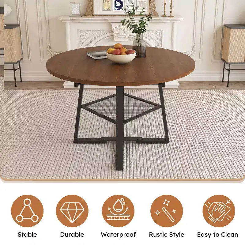 GDFStudio Rakesh Table à manger ronde extensible moderne en métal avec étagère à grille métallique
