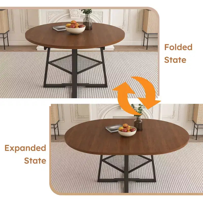 GDFStudio Rakesh Table à manger ronde extensible moderne en métal avec étagère à grille métallique