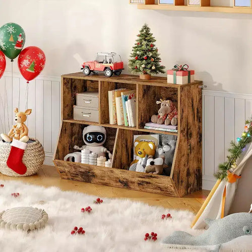 ACOINEL 35.4 Kids Bookshelf with Bookcase Footboard - Toy Storage Cubby, Children's Toy Shelf & 5-Cubby Storage Cabinet