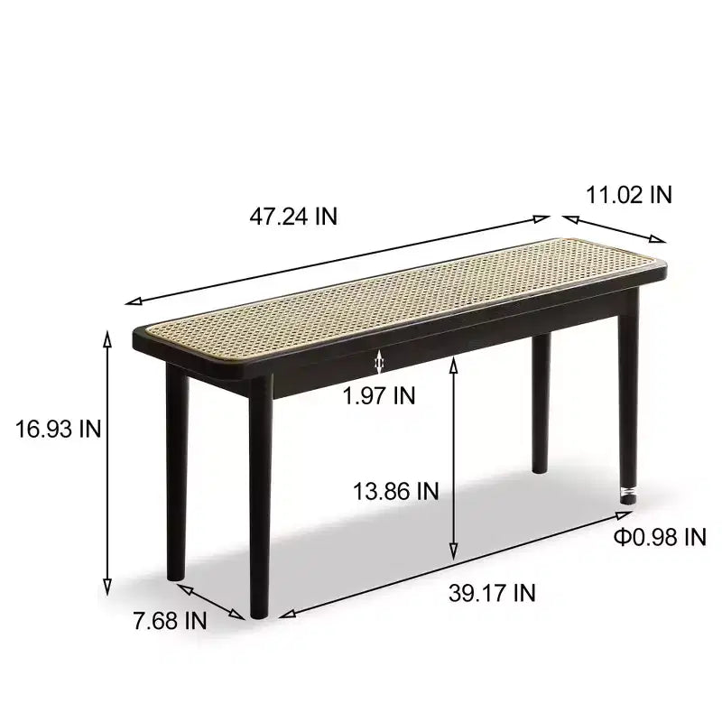 Banc de salle à manger GDFStudio Rohit Farmhouse 47 en bois de chêne avec détails en rotin