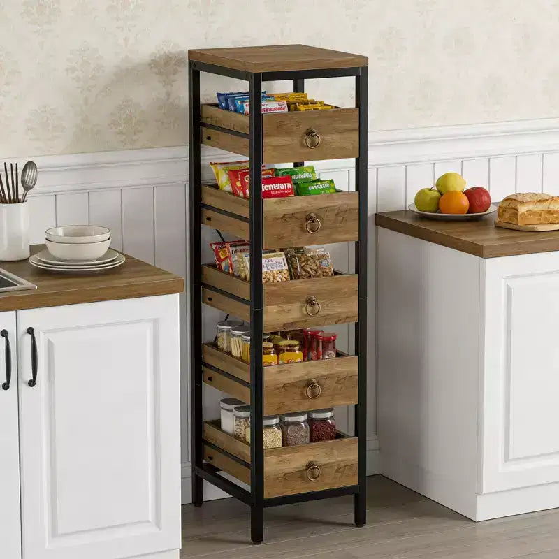Étagère de rangement métallique fine à 5 niveaux avec tiroirs coulissants, étagère organisatrice pour espaces étroits pour la cuisine, le garde-manger, la salle de bain et la maison