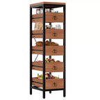 Étagère de rangement métallique fine à 5 niveaux avec tiroirs coulissants, étagère organisatrice pour espaces étroits pour la cuisine, le garde-manger, la salle de bain et la maison