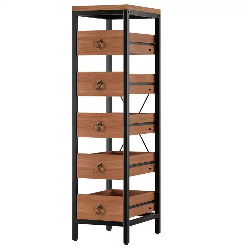Étagère de rangement métallique fine à 5 niveaux avec tiroirs coulissants, étagère organisatrice pour espaces étroits pour la cuisine, le garde-manger, la salle de bain et la maison