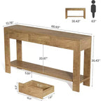 Console longue Lantine avec 3 tiroirs, table de canapé de 170 cm avec étagère de rangement, table d'entrée étroite de style rustique pour hall d'entrée, marron