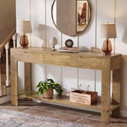Console longue Lantine avec 3 tiroirs, table de canapé de 170 cm avec étagère de rangement, table d'entrée étroite de style rustique pour hall d'entrée, marron