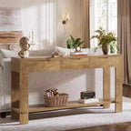 Console longue Lantine avec 3 tiroirs, table de canapé de 170 cm avec étagère de rangement, table d'entrée étroite de style rustique pour hall d'entrée, marron