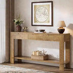 Console longue Lantine avec 3 tiroirs, table de canapé de 170 cm avec étagère de rangement, table d'entrée étroite de style rustique pour hall d'entrée, marron