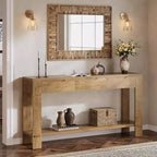Console longue Lantine avec 3 tiroirs, table de canapé de 170 cm avec étagère de rangement, table d'entrée étroite de style rustique pour hall d'entrée, marron
