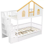 Lit superposé GDF Studio Albright en bois avec toit, escalier de rangement et lit gigogne