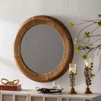 Miroir mural rond de luxe 31 po avec cadre en fer martelé, miroir décoratif rustique pour salon, entrée ou couloir-Panipeachy