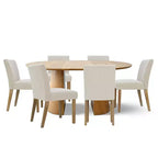 Ensemble de salle à manger extensible 47-83 pour 6 personnes, table en bois naturel et 6 chaises sans accoudoirs en lin avec pieds en bois massif pour salle à manger-Panipeachy