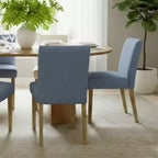 Ensemble de salle à manger extensible 47-83 pour 6 personnes, table en bois naturel et 6 chaises sans accoudoirs en lin avec pieds en bois massif pour salle à manger-Panipeachy