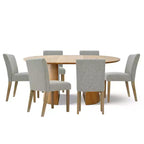 Ensemble de salle à manger extensible 47-83 pour 6 personnes, table en bois naturel et 6 chaises sans accoudoirs en lin avec pieds en bois massif pour salle à manger-Panipeachy