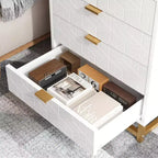 Commode, Meuble à 5 tiroirs scandinave blanc élégant, Rangement polyvalent pour chambre à coucher et salon
