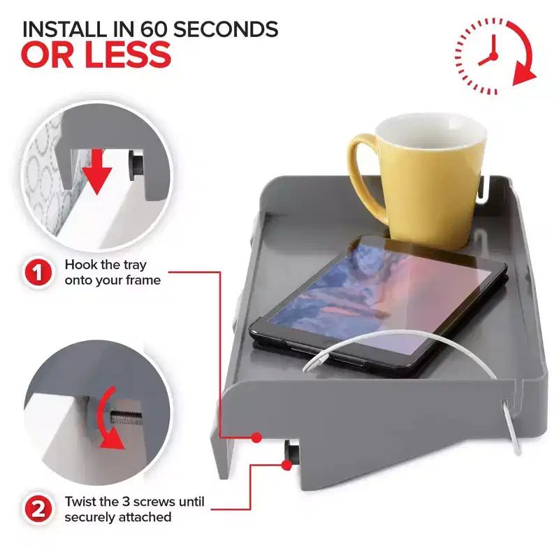 Tablette de chevet Modern Innovations avec porte-gobelet et passe-câble, gris foncé (lot de 12)