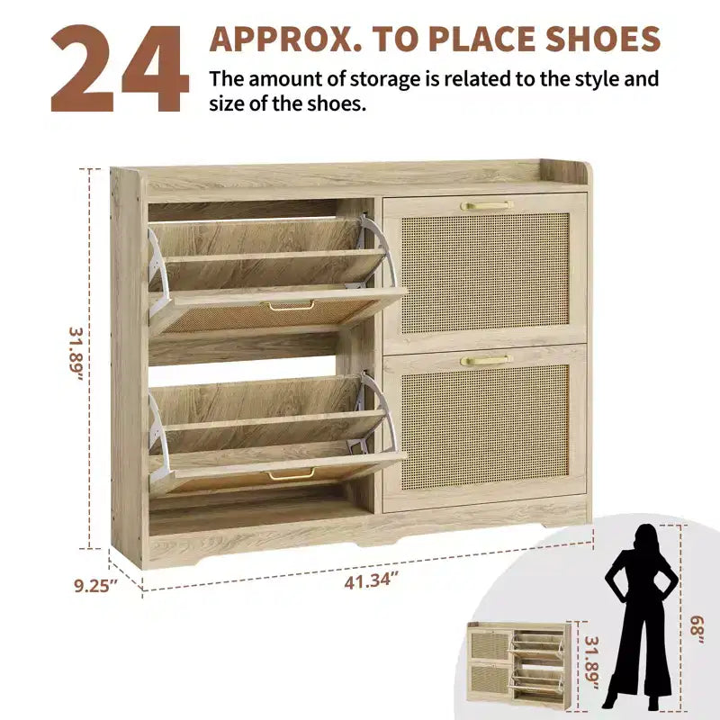 Meuble à chaussures avec 4 tiroirs à abattant, organisateur de rangement dissimulé haute capacité, étagère à chaussures en bois autoportante élégante et simple pour entrée, couloir, vestibule