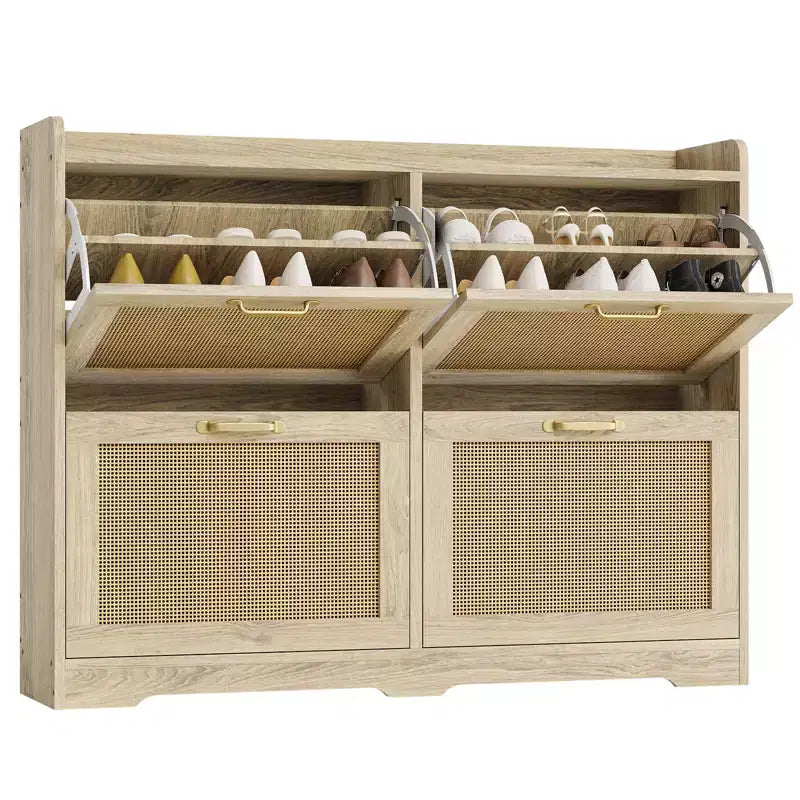 Meuble à chaussures avec 4 tiroirs à abattant, organisateur de rangement dissimulé haute capacité, étagère à chaussures en bois autoportante élégante et simple pour entrée, couloir, vestibule