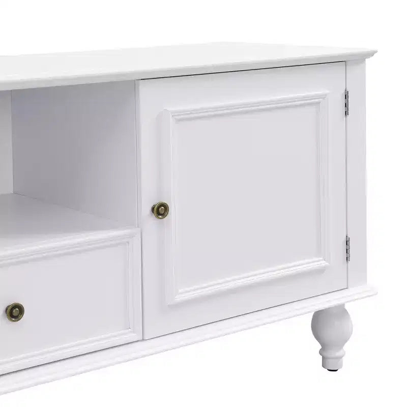 Meuble TV moderne JVNOXK de 70,9 pouces, adapté aux téléviseurs de moins de 80 pouces. Ce meuble de divertissement est doté d'étagères ouvertes et de deux tiroirs, pour le salon