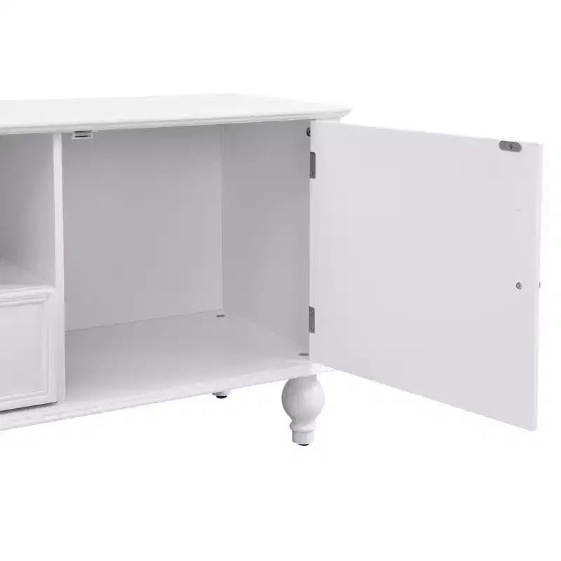 Meuble TV moderne JVNOXK de 70,9 pouces, adapté aux téléviseurs de moins de 80 pouces. Ce meuble de divertissement est doté d'étagères ouvertes et de deux tiroirs, pour le salon