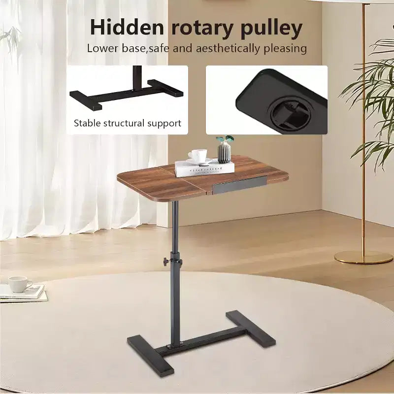 Table de lit à roulettes, Bureau d'ordinateur portable inclinable à double plateau avec tiroir pour hôpital et domicile, Réglable en hauteur