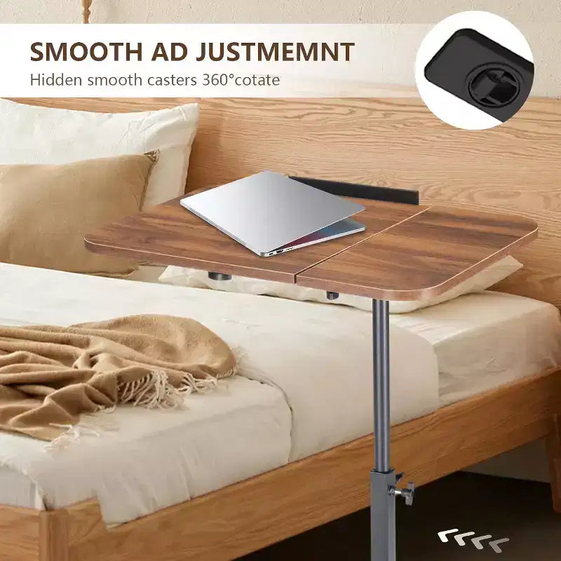 Table de lit à roulettes, Bureau d'ordinateur portable inclinable à double plateau avec tiroir pour hôpital et domicile, Réglable en hauteur