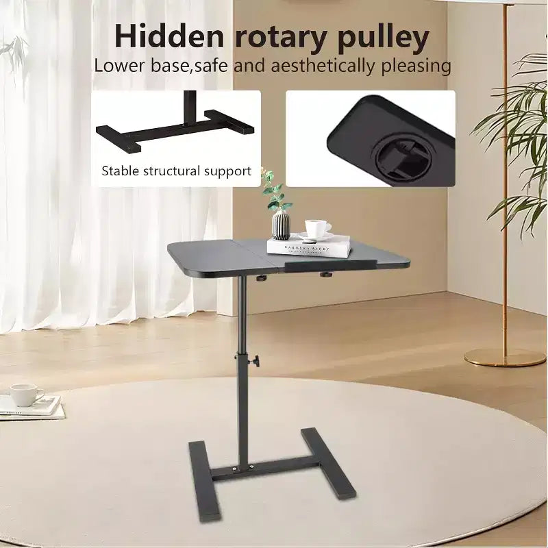 Table de lit à roulettes, Bureau d'ordinateur portable inclinable à double plateau avec tiroir pour hôpital et domicile, Réglable en hauteur
